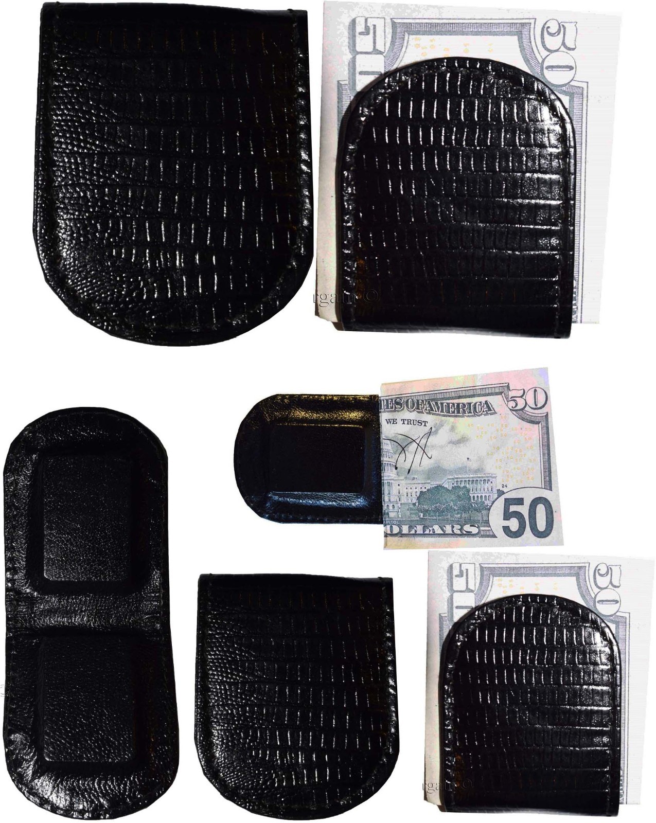 Lot of 6 New Lizard printed leather money clip, Black Unbranded money clip new