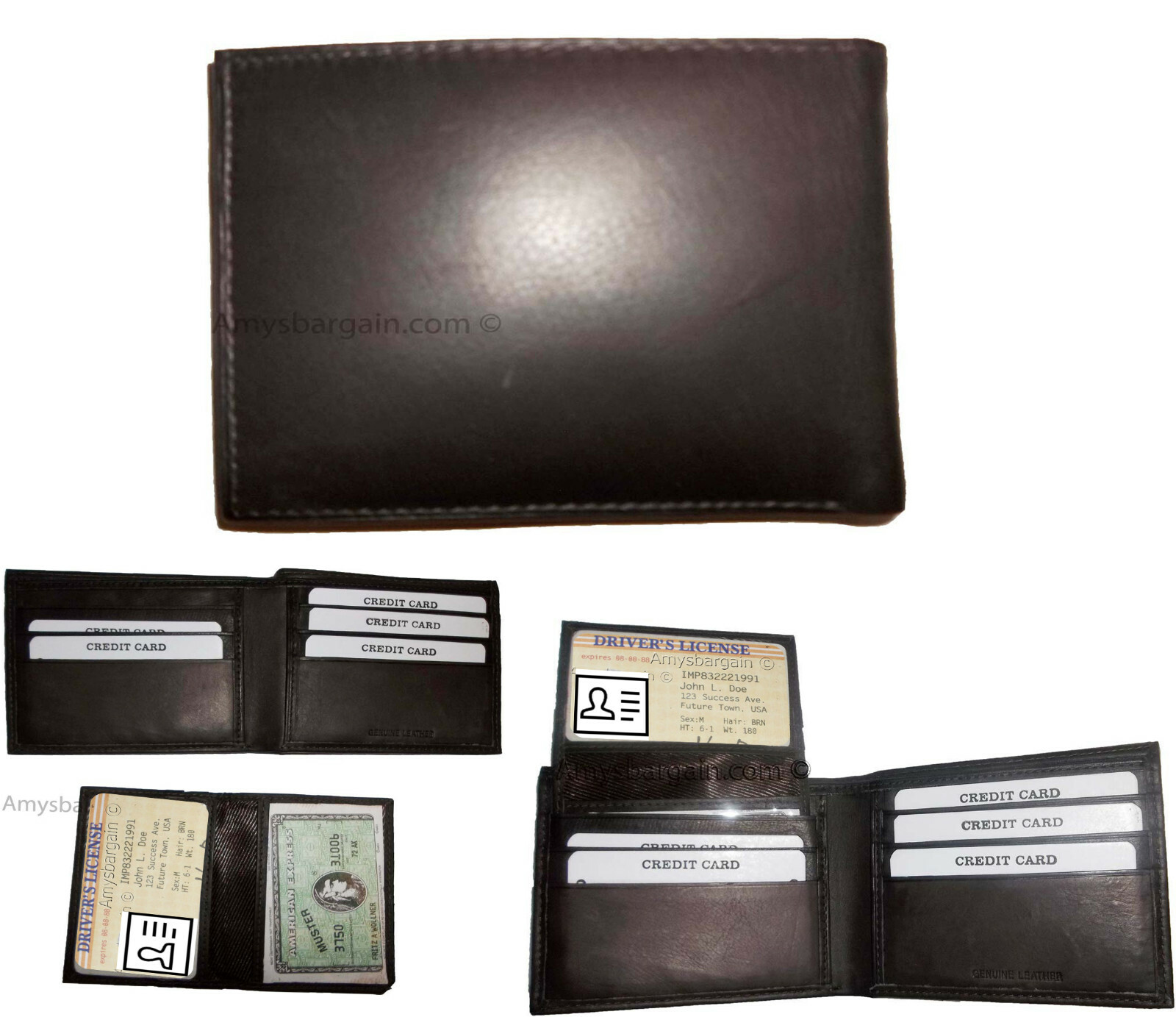 Lot of 6 New Men's Soft Leather Brown billfold Wallet 9 Credit ATM Card 2 ID NWT - Image 3