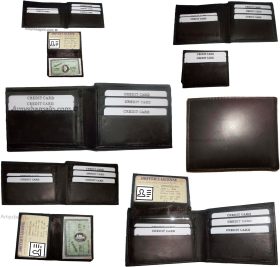 Lot of 6 New Men's Soft Leather Brown billfold Wallet 9 Credit ATM Card 2 ID NWT