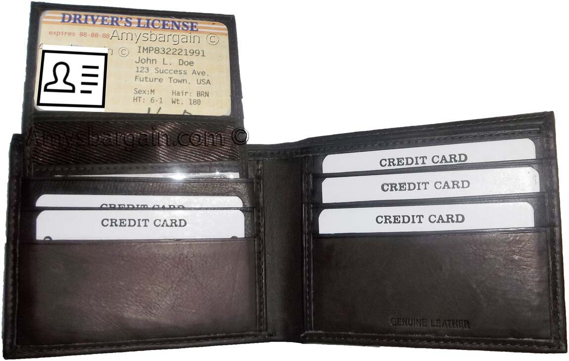 Lot of 6 New Men's Soft Leather Brown billfold Wallet 9 Credit ATM Card 2 ID NWT - Image 8