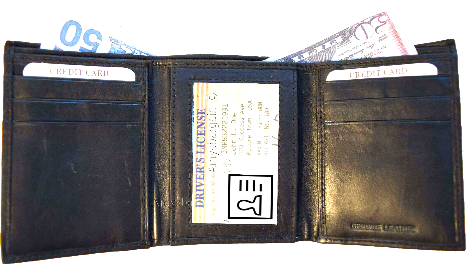 Lot of 6 new men's black leather trifold wallet 6 credit cards 2 bill slots - Image 6