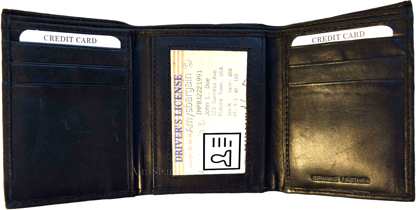 Lot of 6 new men's black leather trifold wallet 6 credit cards 2 bill slots - Image 8