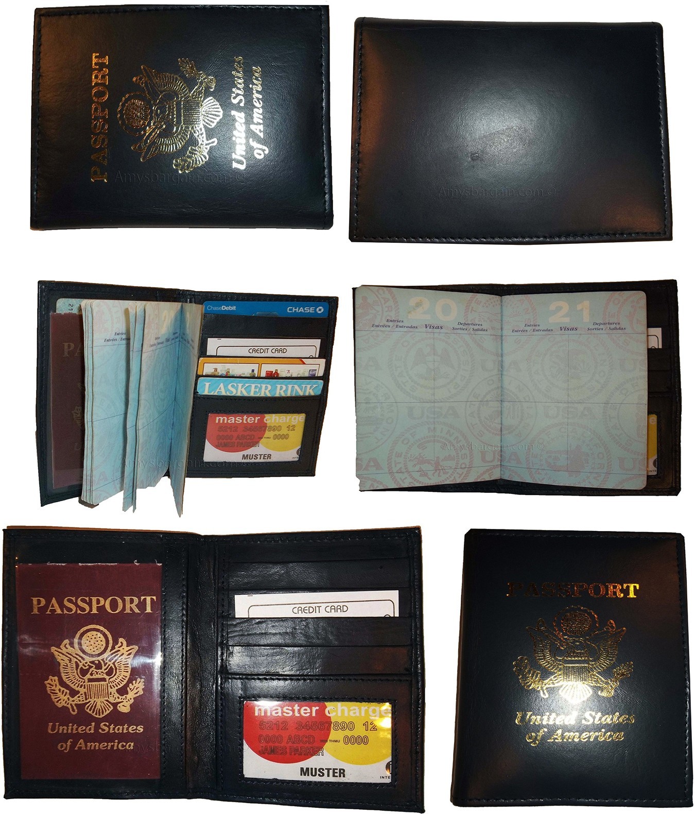 Lot of 6 passport case credit cards ID lamb skin USA leather passport wallet new