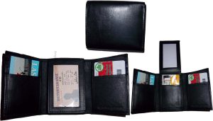 Man’s wallet Trifold Leather wallet  ID window 2 bill pocket 9 card spaces new