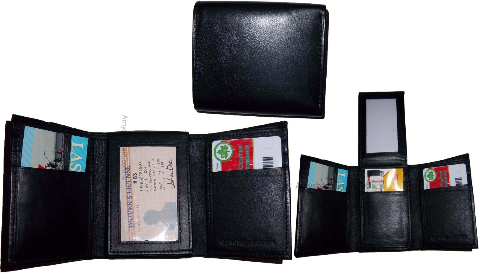 Man’s wallet Trifold Leather wallet ID window 2 bill pocket 9 card spaces new