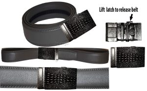 Men's Belt. Size 30" Leather Dress Belt. Auto Lock Crocodile Skin Printed Buckle