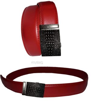 Men's Belt. Size L Leather Dress Belt. Auto Lock Crocodile Skin Printed Buckle - Image 3