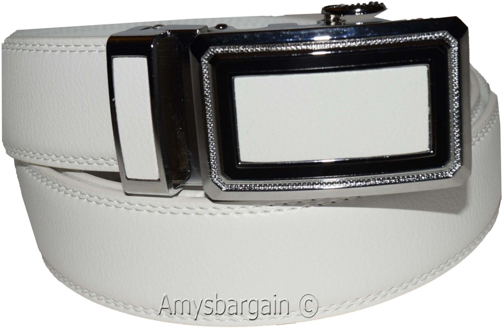 Men’s Belt XL White Leather Automatic lock Dress / Casual belt adjustable belt - Image 16