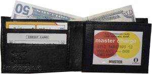 Men's Bifold Black Wallet Genuine Leather 6 Credit card Coin purse 2 Bill spaces - Image 3