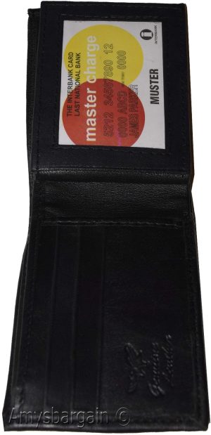 Men's Bifold Black Wallet Genuine Leather 6 Credit card Coin purse 2 Bill spaces - Image 6