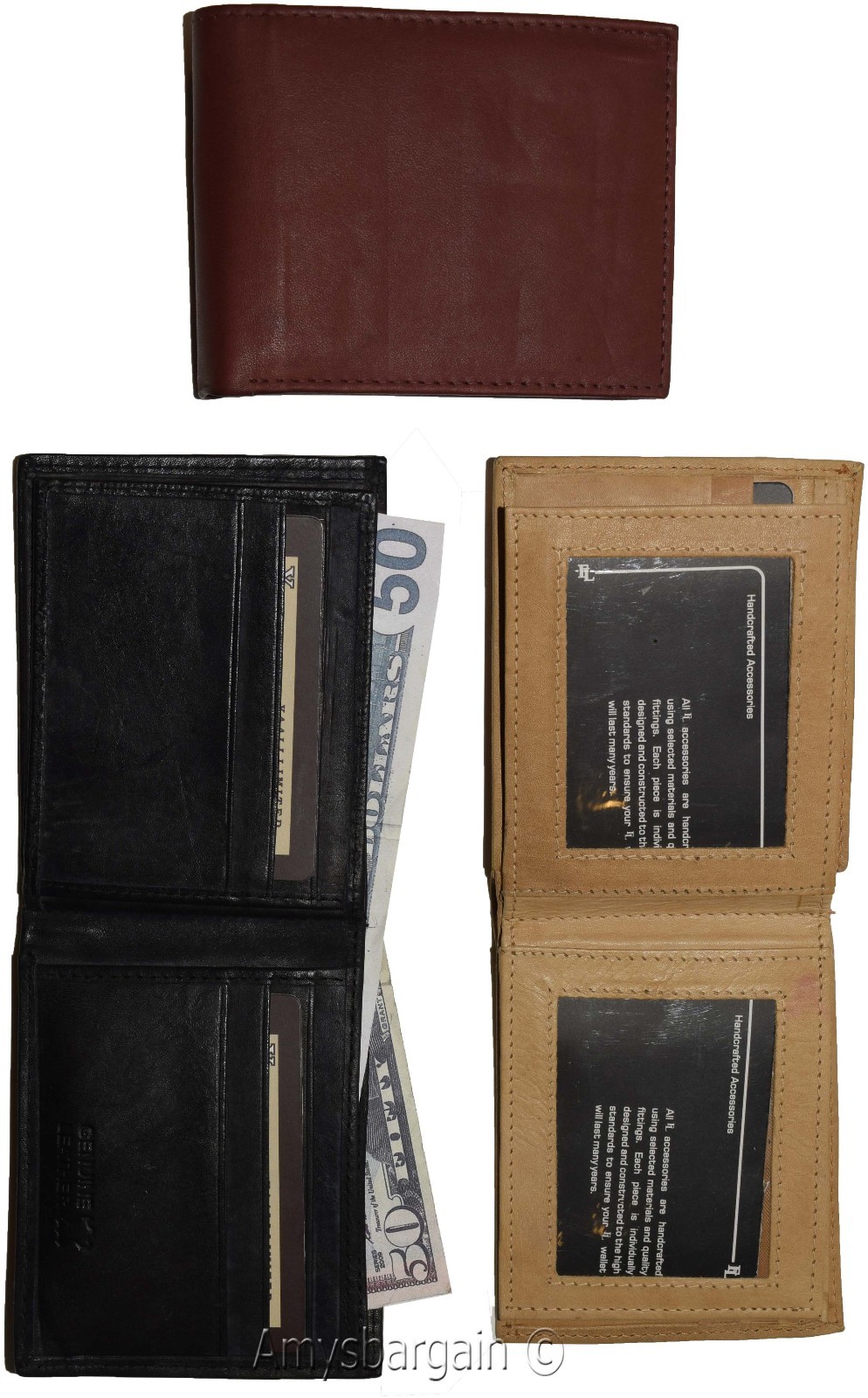 Men's Bifold leather wallet 2 center pieces 9 card 3 IDs Genuine leather wallet - Image 5