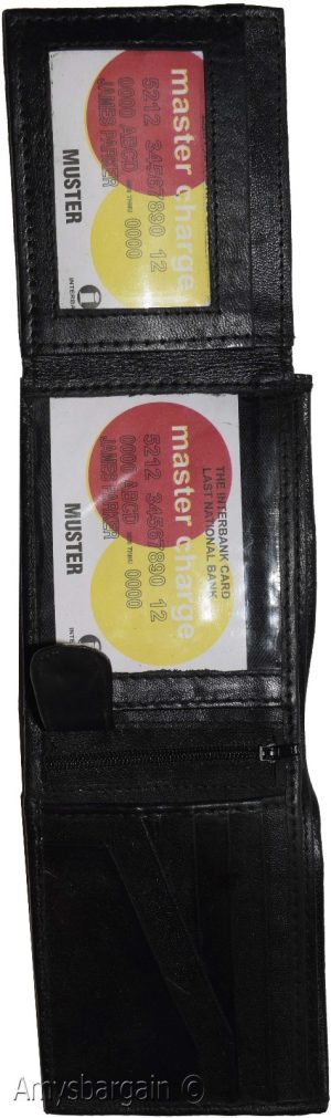 Men's Bifold wallet Genuine Leather 12 Card 2 ID Zip Coin purse 2 Bill space - Image 10