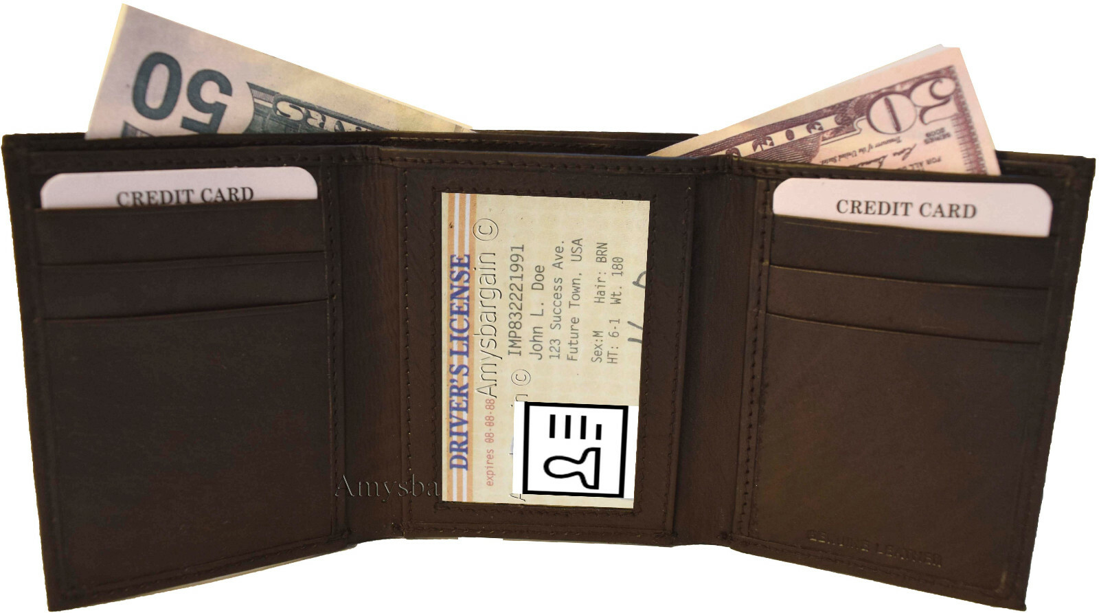 Men’s Wallet Genuine leather Trifold brown wallet 1 ID 6 card 2 bill slots - Image 6
