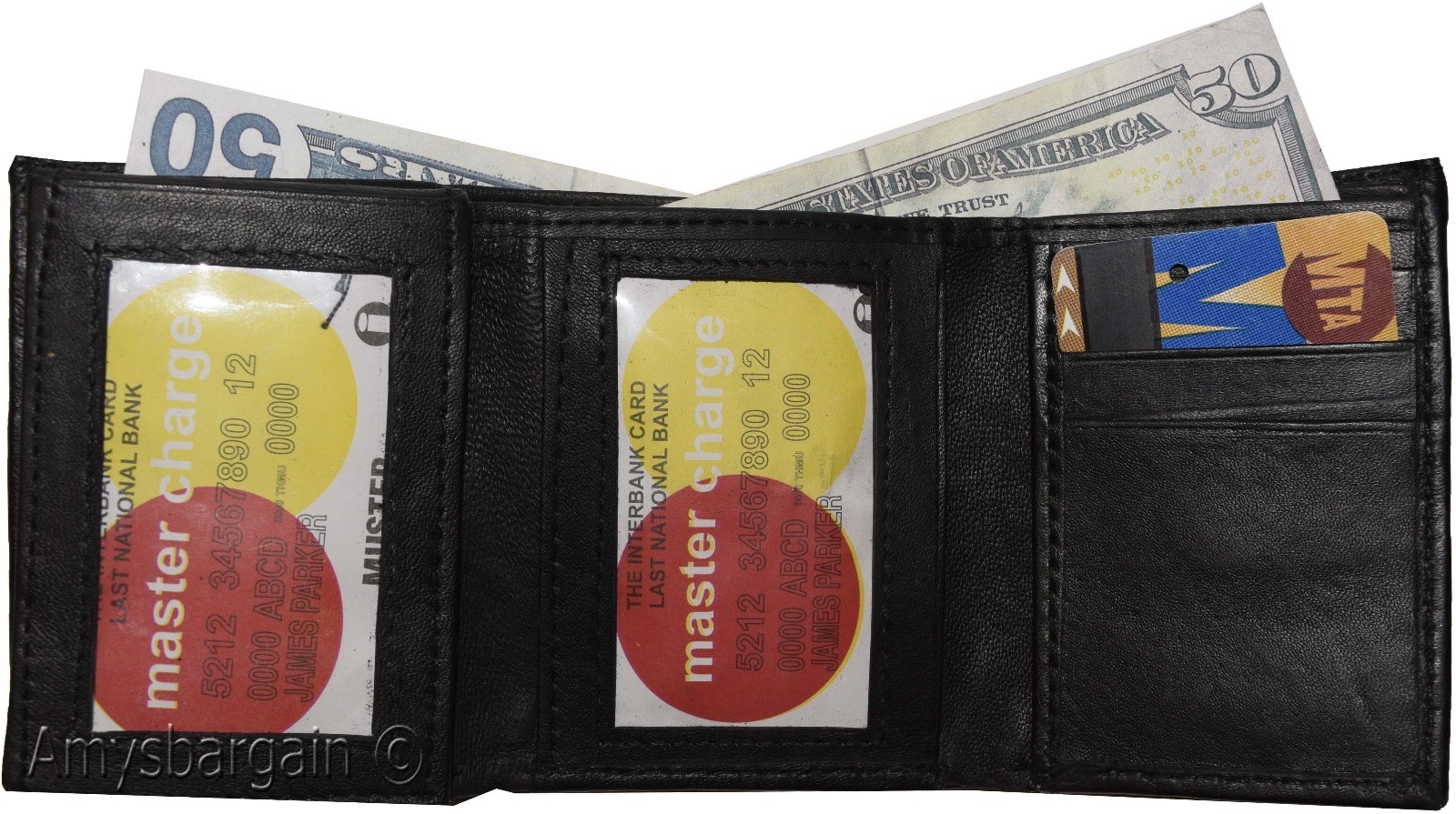 Men's wallet. Leather Tri-fold Wallet Black 9 card 2 ID 2 Bill slots new wallet - Image 11