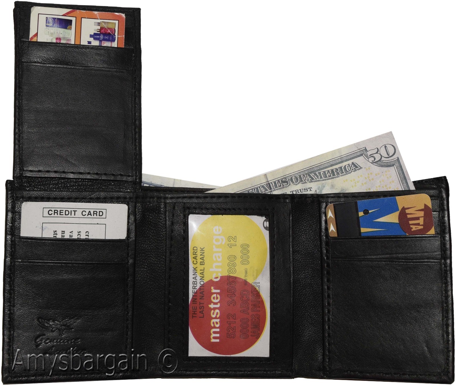 Men's wallet. Leather Tri-fold Wallet Black 9 card 2 ID 2 Bill slots new wallet