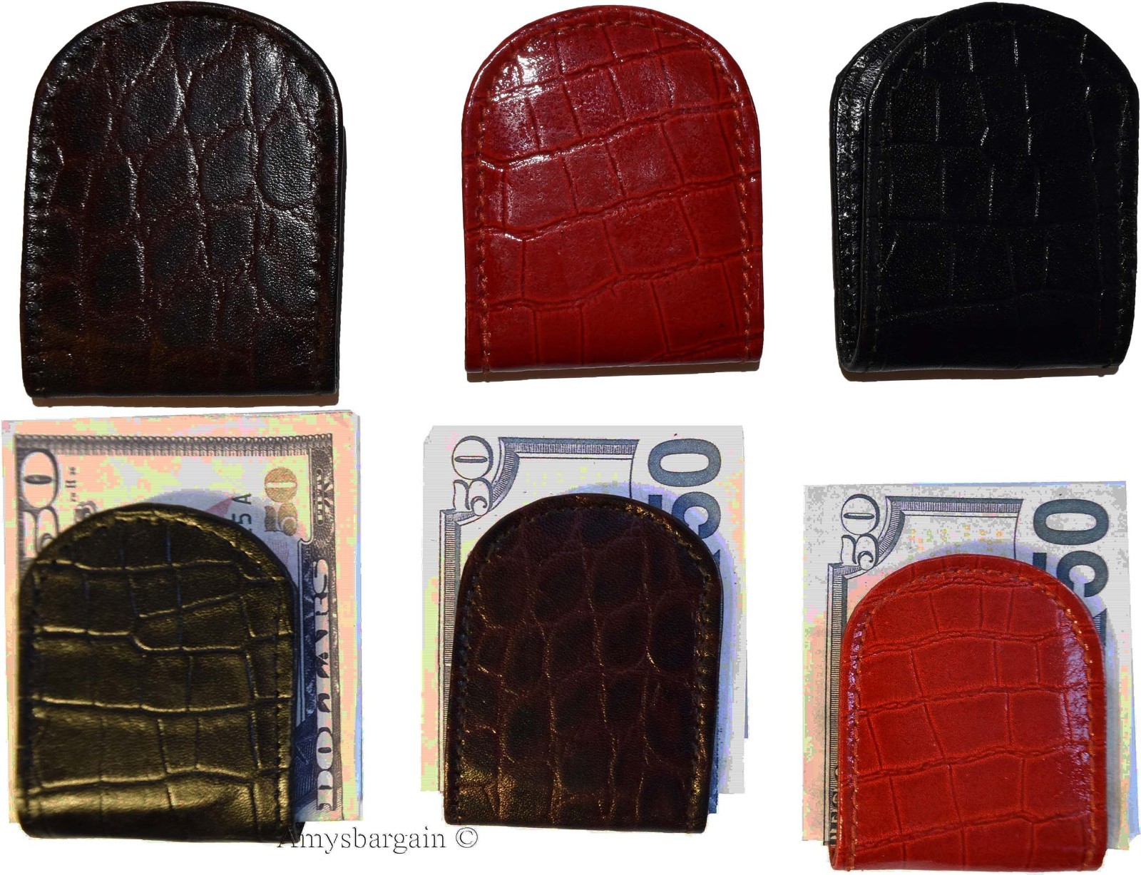 Money clip, Crocodile skin printed leather money clip currency holder Brand new