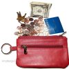 New Leather change purse, Red Zip coin wallet, 2 pocket coin case w/key ring NWT