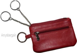 New Leather change purse, Red Zip coin wallet, 2 pocket coin case w/key ring NWT - Image 8