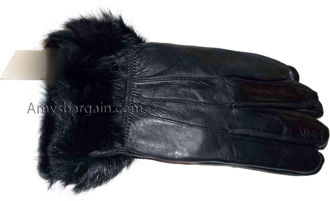 New size (L) women's fur trimmed leather gloves new black warm winter gloves - Image 4
