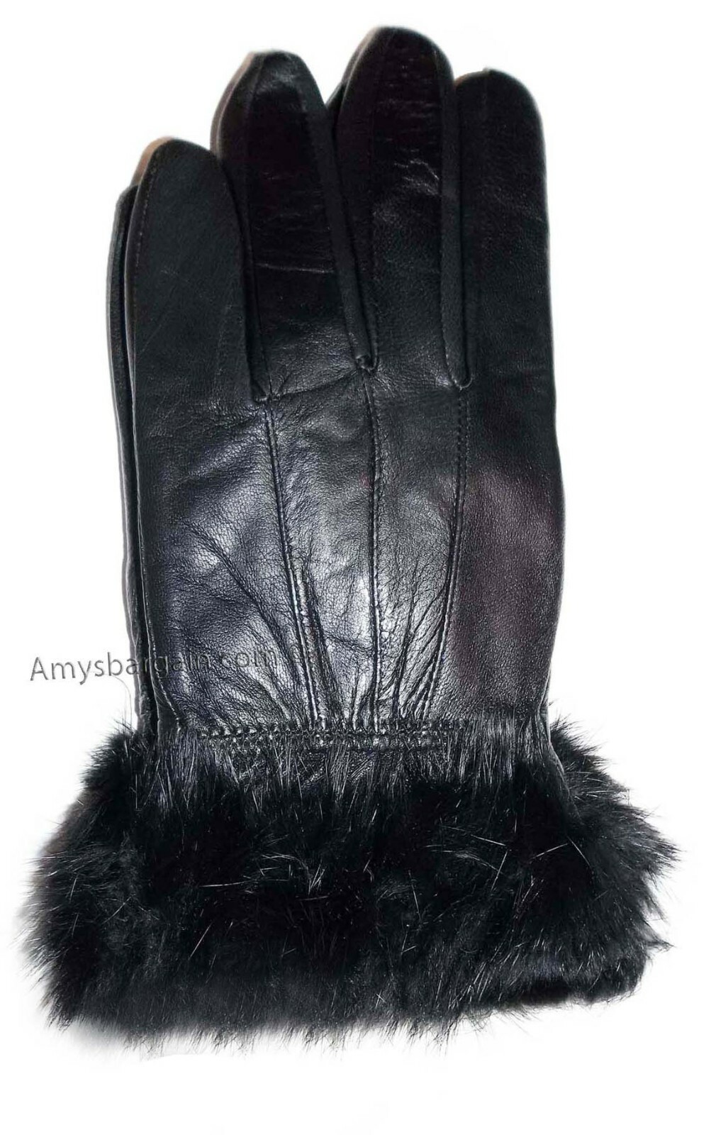 New size (L) women's fur trimmed leather gloves new black warm winter gloves