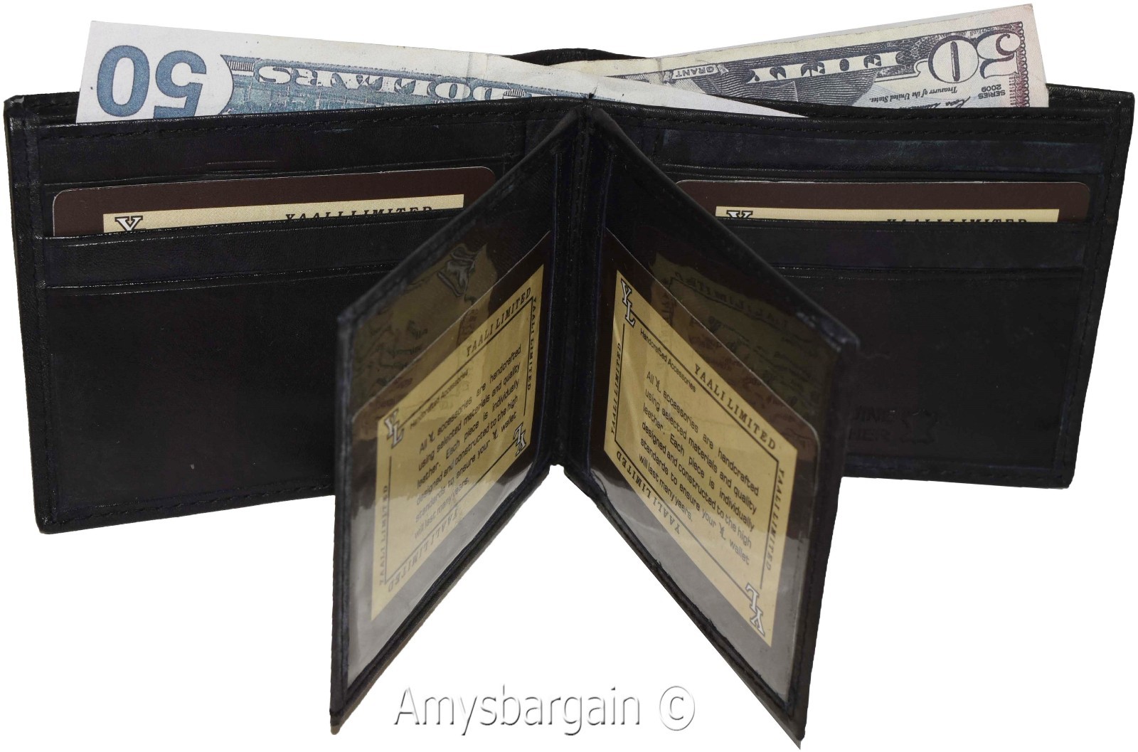 Men's Bifold leather wallet 2 center pieces 9 card 3 IDs Genuine leather wallet - Image 14