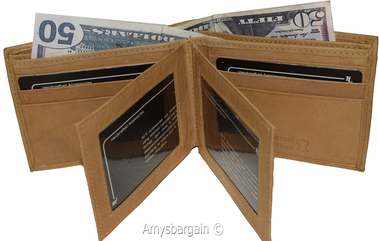 Men's Bifold leather wallet 2 center pieces 9 card 3 IDs Genuine leather wallet - Image 16