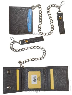 men's genuine leather trifold chain wallet motorcycle trucker biker Black wallet - Image 13