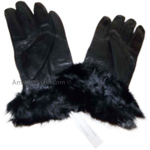 Women's Fur Trimmed leather gloves, Black, Brown Warm Winter Gloves dress gloves - Image 10