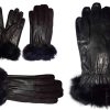 Women's Fur Trimmed leather gloves, Black, Brown Warm Winter Gloves dress gloves