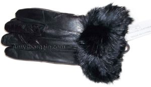 Women's Fur Trimmed leather gloves, Black, Brown Warm Winter Gloves dress gloves - Image 11