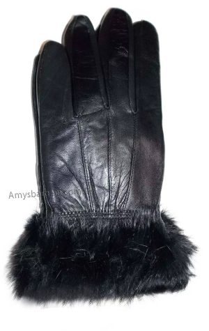 Women's Fur Trimmed leather gloves, Black, Brown Warm Winter Gloves dress gloves - Image 13