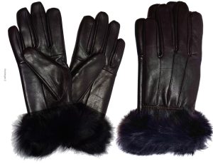Women's Fur Trimmed leather gloves, Black, Brown Warm Winter Gloves dress gloves - Image 3