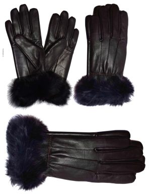 Women's Fur Trimmed leather gloves, Black, Brown Warm Winter Gloves dress gloves - Image 4