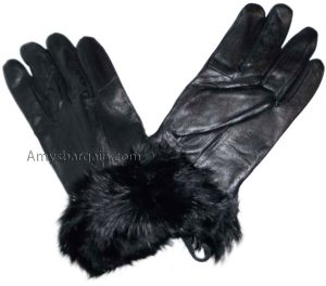 Women's Fur Trimmed leather gloves, Black, Brown Warm Winter Gloves dress gloves - Image 5