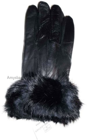 Women's Fur Trimmed leather gloves, Black, Brown Warm Winter Gloves dress gloves - Image 7