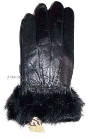 Women's Fur Trimmed leather gloves, Black, Brown Warm Winter Gloves dress gloves - Image 9