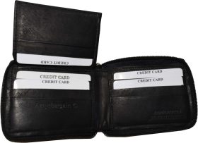 Zip around Leather Wallet Unbranded Black billfold wallet 8 credit card new