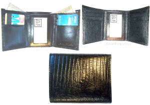 lizard printed leather man's wallet trifold wallet ID 9 card 2 bill slot