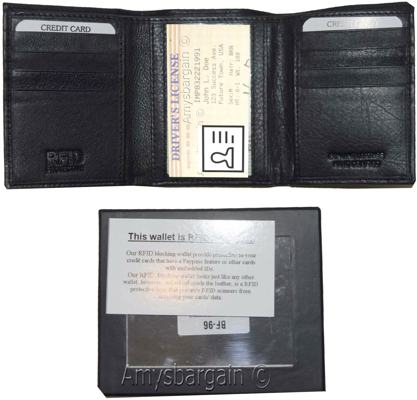 lot of 2 RFID men's wallet genuine leather trifold wallet 2 billfold new in box - Image 11