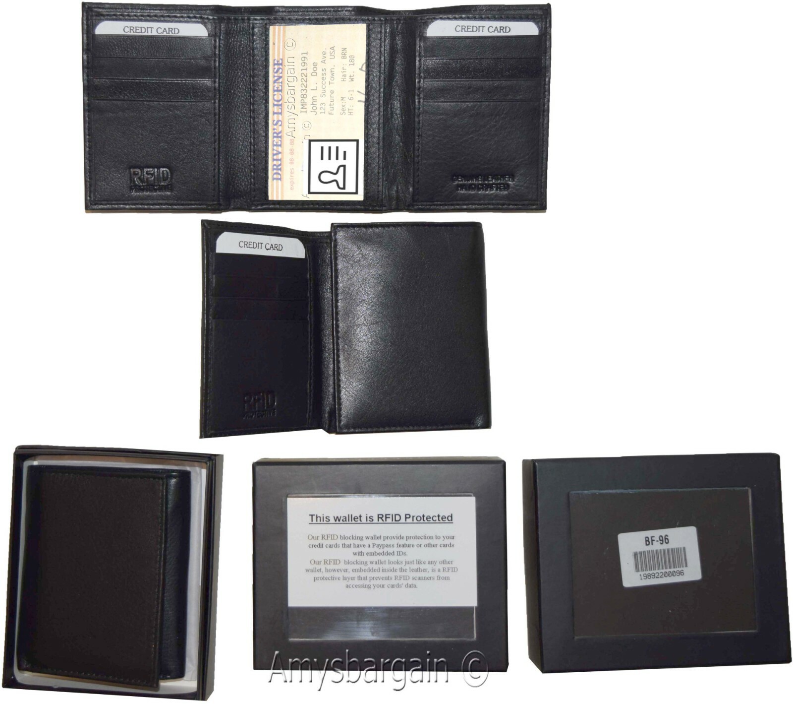 lot of 2 RFID men's wallet genuine leather trifold wallet 2 billfold new in box - Image 4