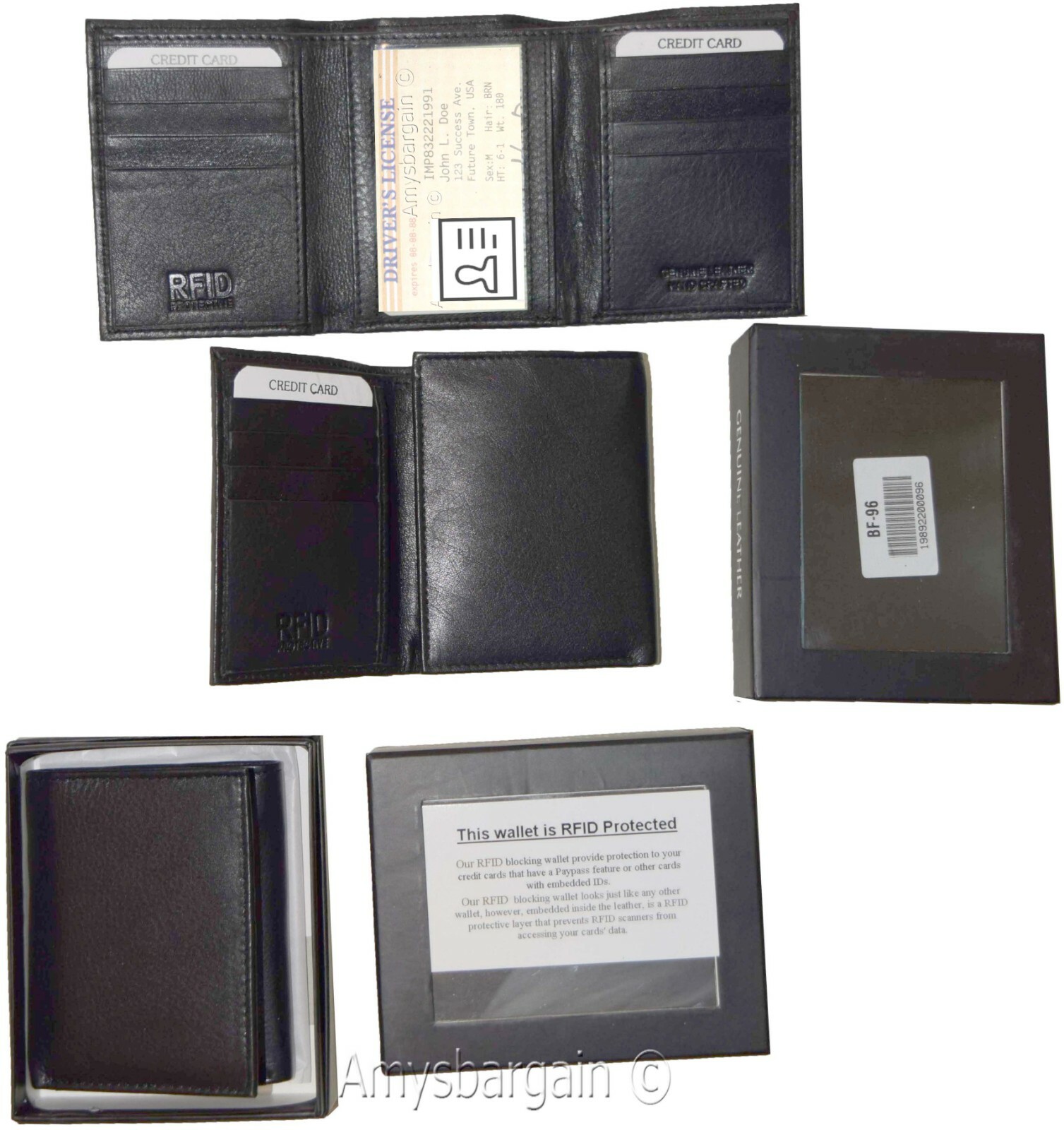 lot of 2 RFID men's wallet genuine leather trifold wallet 2 billfold new in box - Image 6