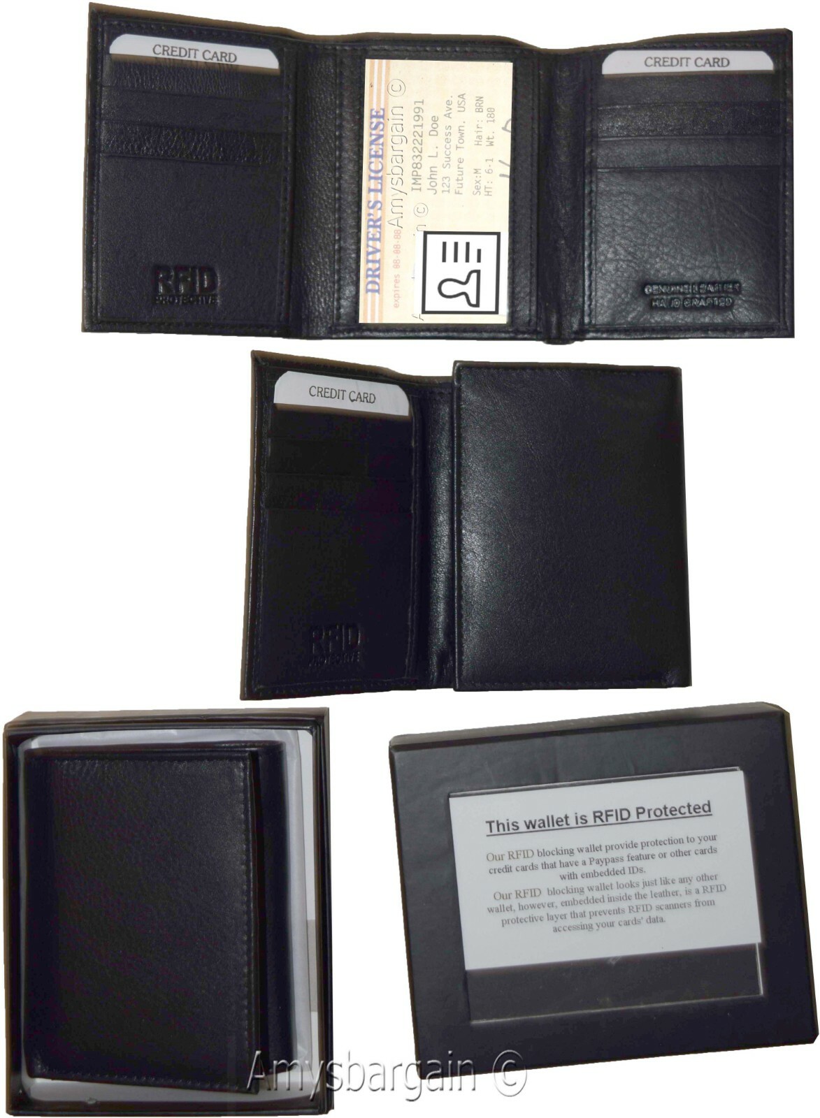 lot of 2 RFID men's wallet genuine leather trifold wallet 2 billfold new in box - Image 8