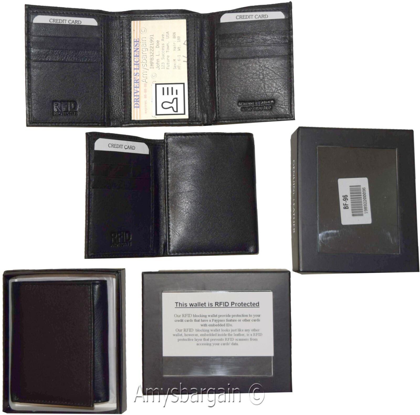 lot of 2 RFID men's wallet genuine leather trifold wallet 2 billfold new in box - Image 9