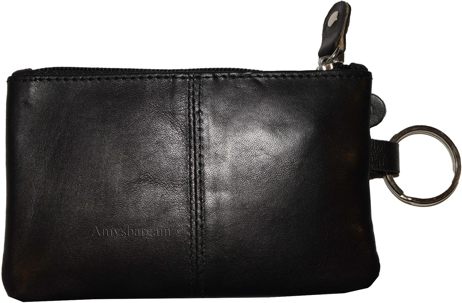 lot of 3 leather change purse zip coin wallet 2 pocket coin case w/ key rings - Image 9