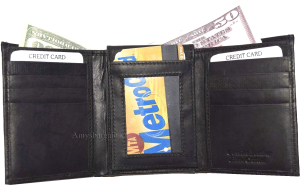 lot of 4 new men's trifold leather wallet 3 id centerpiece black 2 bill slots - Image 3