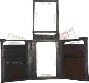 lot of 4 new men's trifold leather wallet 3 id centerpiece black 2 bill slots - Image 4