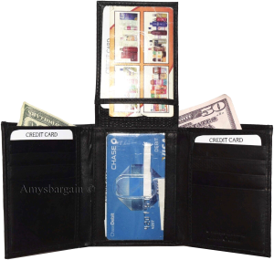 lot of 4 new men's trifold leather wallet 3 id centerpiece black 2 bill slots - Image 5