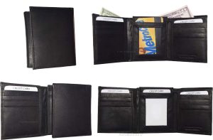 lot of 4 new men's trifold leather wallet 3 id centerpiece black 2 bill slots - Image 6