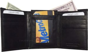 lot of 4 new men's trifold leather wallet 3 id centerpiece black 2 bill slots - Image 7