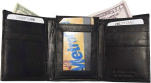 lot of 4 new men's trifold leather wallet 3 id centerpiece black 2 bill slots - Image 8